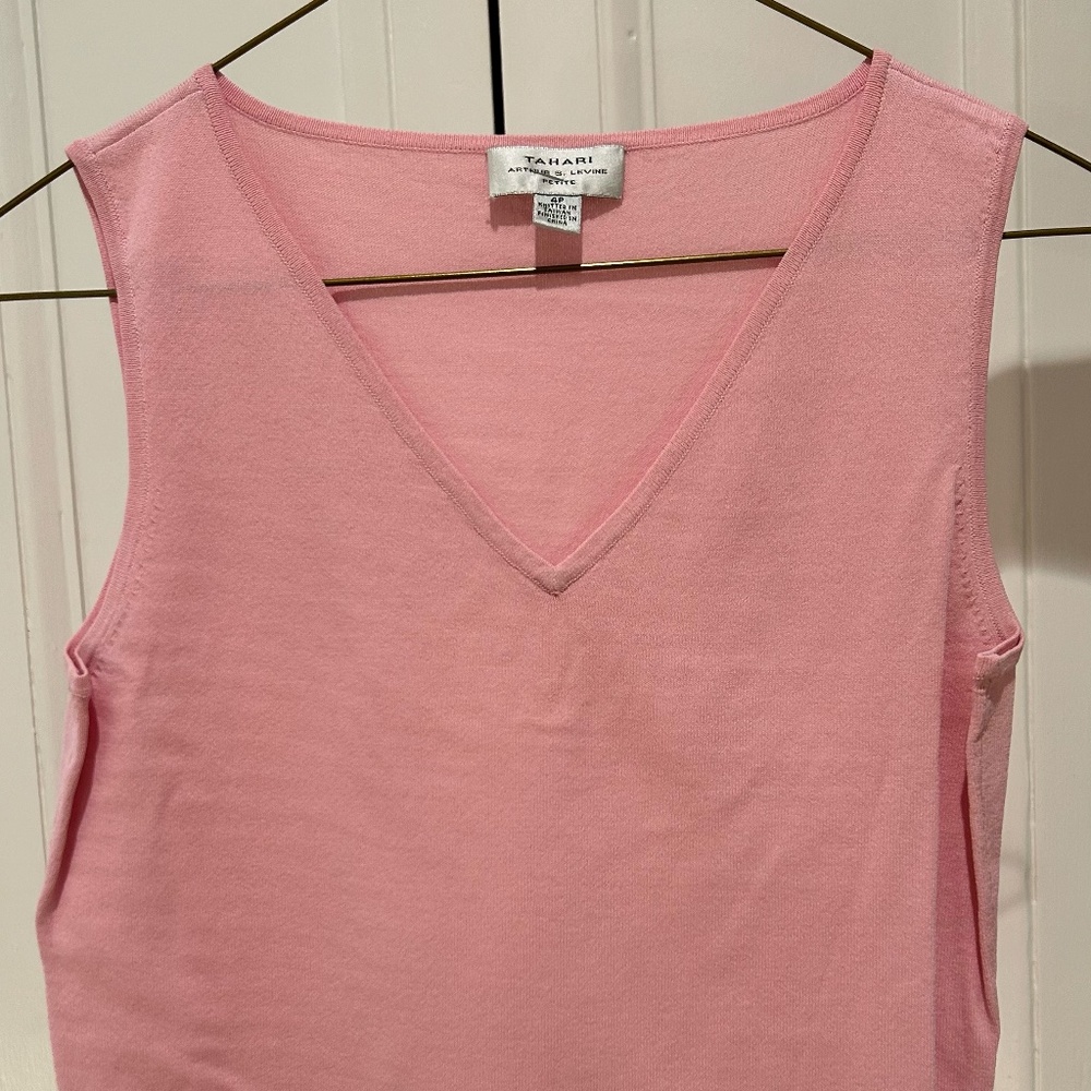 Tahari V Sleeveless Cotton Dress Top